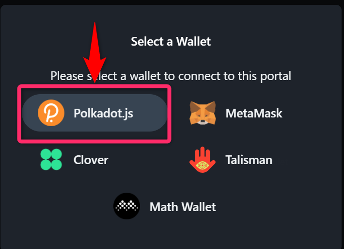 PolkaDot{.js}ウォレットの選択
