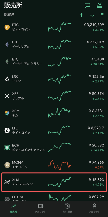 コインチェック販売所からXLMを購入