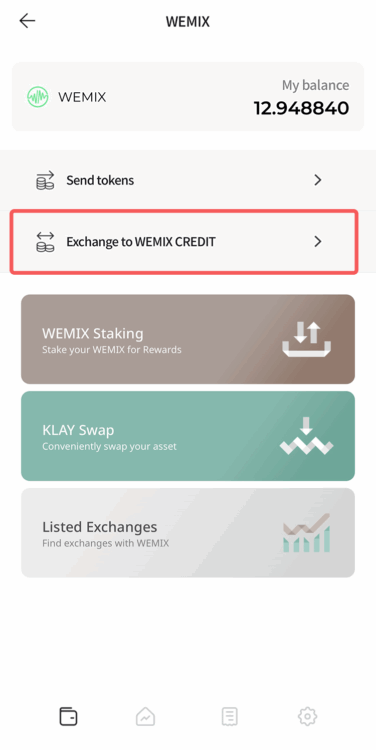 WEMIXウォレットでWEMIXCREDITにスワップする