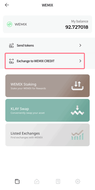WEMIXをWEMIXCREDITにスワップする
